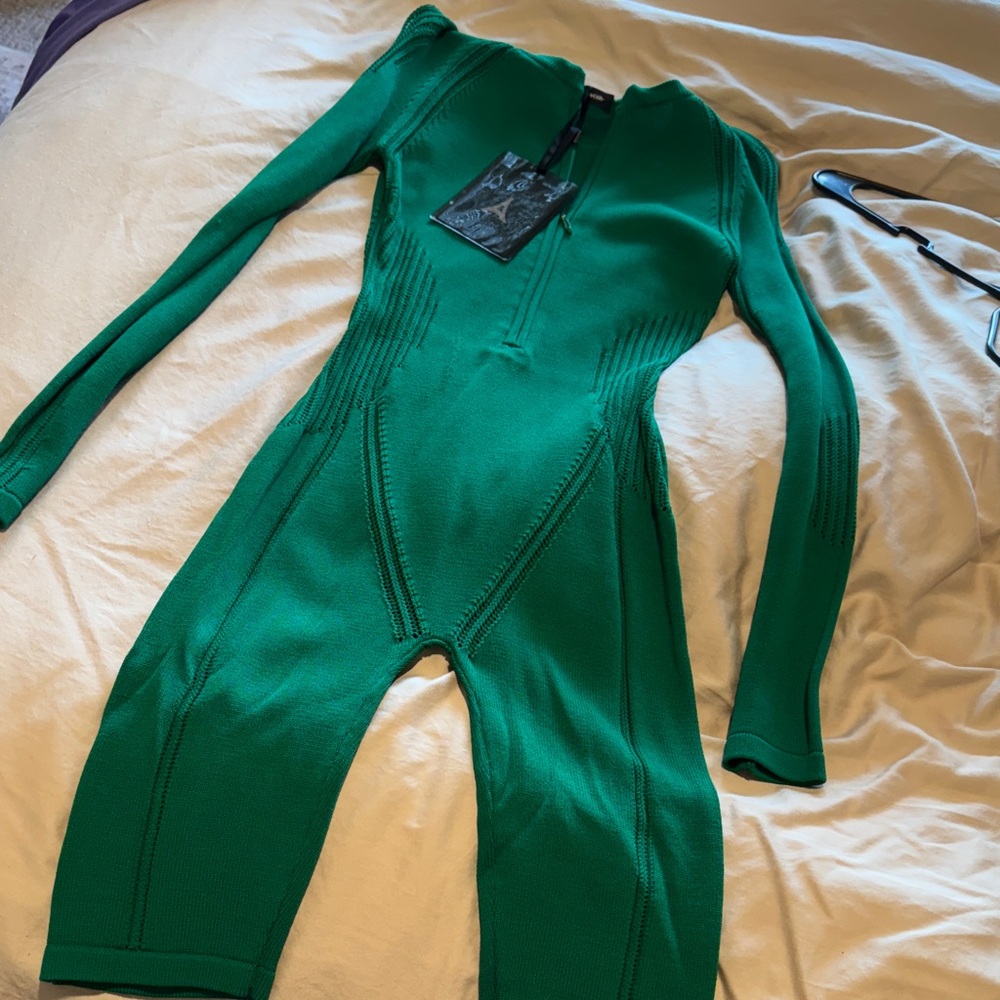Maniere de voir Green Long-Sleeve Knit Jumpsuit